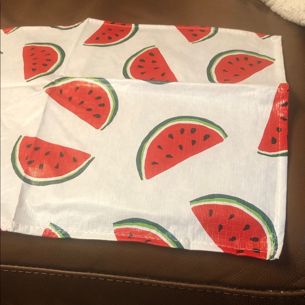 Watermelon Print White place mats Bright Red Summer LinenTotal of 6